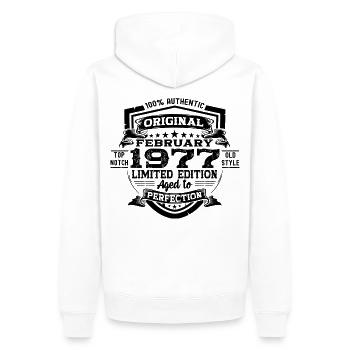 Février 1977 Cadeau d’anniversaire rétro - Sweat à capuche Premium bio Homme - blanc - Dos - Nico (187cm)