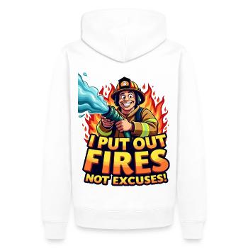 Ich lösche Brände, keine Ausreden – Feuerwehrmann-Kunstwerke - Männer Premium Bio Hoodie - Weiß - Hinten - Nico (187cm)
