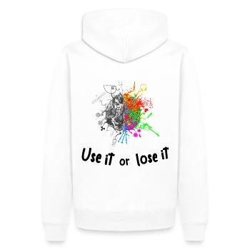 Brain halves functions - use it lose it - Men’s Premium Organic Hoodie - white - Back - Nico (187cm)