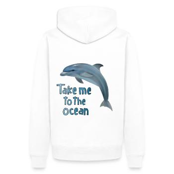 Dolphin - emmène-moi à la mer - Sweat à capuche Premium bio Homme - blanc - Dos - Nico (187cm)