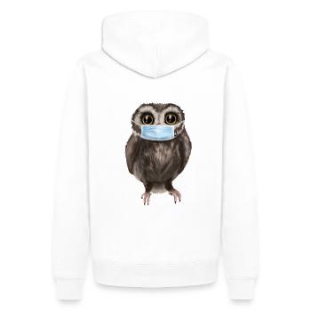 Chouette avec protection de la bouche et du nez - Sweat à capuche Premium bio Homme - blanc - Dos - Nico (187cm)