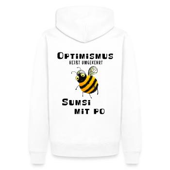 Sumsi mit Po - Optimismus - Männer Premium Bio Hoodie - Weiß - Hinten - Nico (187cm)