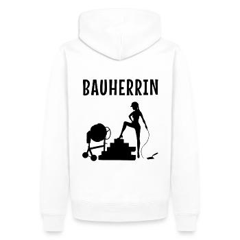 Bauherrin - Männer Premium Bio Hoodie - Weiß - Hinten - Nico (187cm)