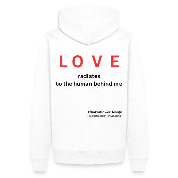 LOVE radiates - Men’s Premium Organic Hoodie - white - Back - Nico (187cm)