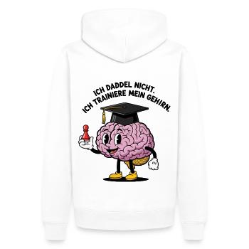 Je ne daddue pas, j’entraîne mon cerveau - Sweat à capuche Premium bio Homme - blanc - Dos - Nico (187cm)