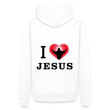 Ich liebe Jesus Christus - Männer Premium Bio Hoodie - Weiß - Hinten - Nico (187cm)