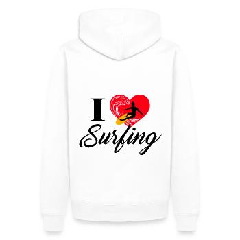 J'adore surfer - Sweat à capuche Premium bio Homme - blanc - Dos - Nico (187cm)