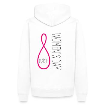 Journée internationale de la femme 8 mars - Sweat à capuche Premium bio Homme - blanc - Dos - Nico (187cm)