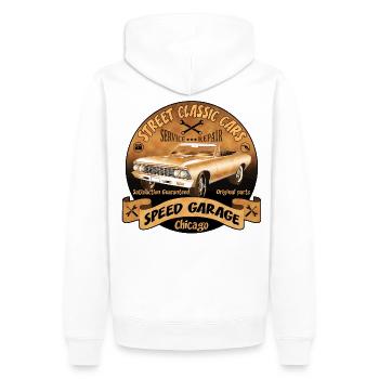 vintage us street car 02 - Männer Premium Bio Hoodie - Weiß - Hinten - Nico (187cm)
