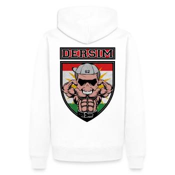 Dersim Muscle. Kurdistan Flagge - Männer Premium Bio Hoodie - Weiß - Hinten - Nico (187cm)