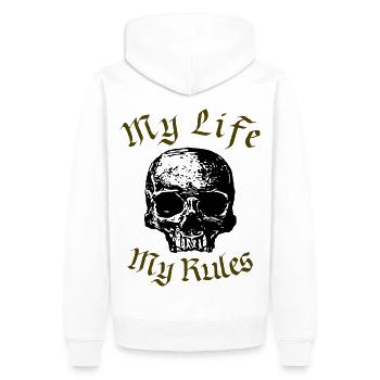 My Life My Rules - mit Totenkopf - Männer Premium Bio Hoodie - Weiß - Hinten - Nico (187cm)