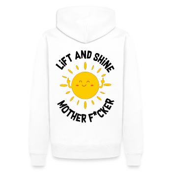 Lustige Sonne - Männer Premium Bio Hoodie - Weiß - Hinten - Nico (187cm)