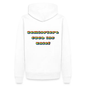Remigriert Euch ins Knie - Männer Premium Bio Hoodie - Weiß - Hinten - Nico (187cm)