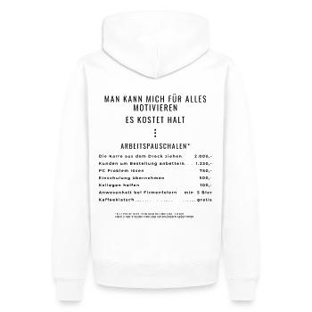 Motivation durch Pauschalen Backprint - Männer Premium Bio Hoodie - Weiß - Hinten - Nico (187cm)