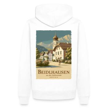 Beidlhausen Poster - Alpen Dorfharmonie - Männer Premium Bio Hoodie - Weiß - Hinten - Nico (187cm)