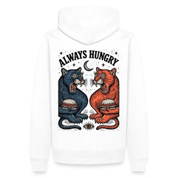 Duo chat toujours affamé avec burger - Sweat à capuche Premium bio Homme - blanc - Dos - Nico (187cm)
