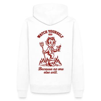 Watch Yourself dEVIL - Männer Premium Bio Hoodie - Weiß - Hinten - Nico (187cm)