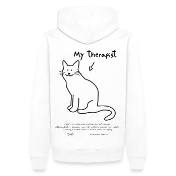 "My cat is my therapist" | Cat funny shirt - Men’s Premium Organic Hoodie - white - Back - Nico (187cm)