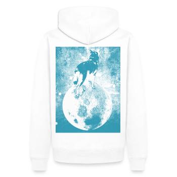 Husky Mond und Sterne blauer Himmel - Männer Premium Bio Hoodie - Weiß - Hinten - Nico (187cm)