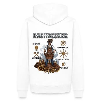Le couvreur steampunk - Sweat à capuche Premium bio Homme - blanc - Dos - Nico (187cm)