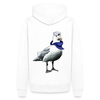 Seefahrer Möwe | Yolo-Artwork - Männer Premium Bio Hoodie - Weiß - Hinten - Nico (187cm)