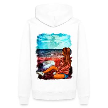 Strand Meer Mädchen Illustration | Yolo- Artwork - Männer Premium Bio Hoodie - Weiß - Hinten - Nico (187cm)