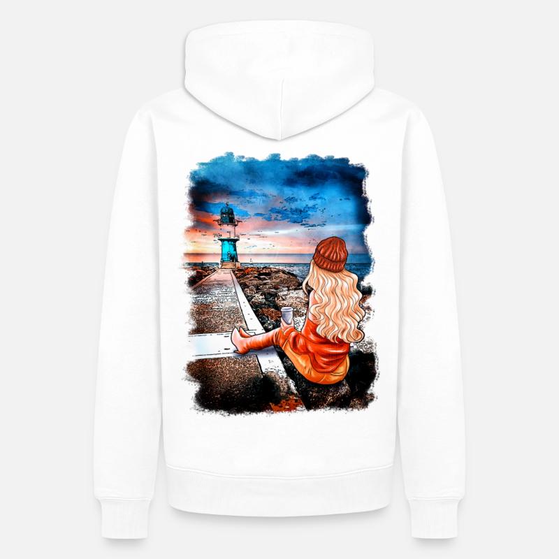 Phare Warnemünde Illustration Blonde - Sweat à capuche Premium bio Homme - blanc