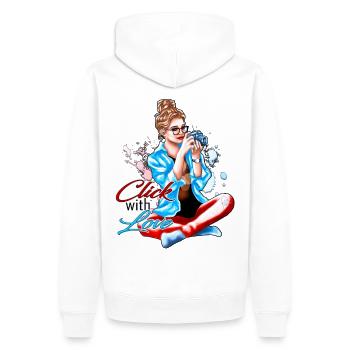Photographe Illustration Click with Love | Yolo-Artw - Sweat à capuche Premium bio Homme - blanc - Dos - Nico (187cm)