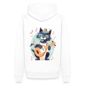 Süße Katze mit Gitarre - Männer Premium Bio Hoodie - Weiß - Hinten - Nico (187cm)