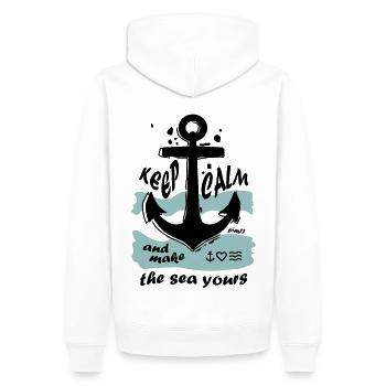 Mer Restez calme - Sweat à capuche Premium bio Homme - blanc - Dos - Nico (187cm)