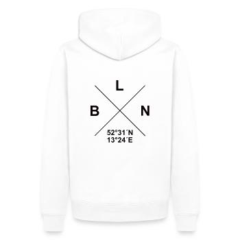 Berlin Coordinates – My Chaos, My Home - Men’s Premium Organic Hoodie - white - Back - Nico (187cm)