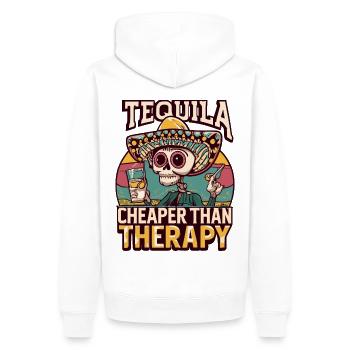 Drôle de dicton: La tequila est moins chère que la thérapie - Sweat à capuche Premium bio Homme - blanc - Dos - Nico (187cm)