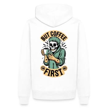 Grim Reaper, Skull But Coffee First Coffee - Men’s Premium Organic Hoodie - white - Back - Nico (187cm)