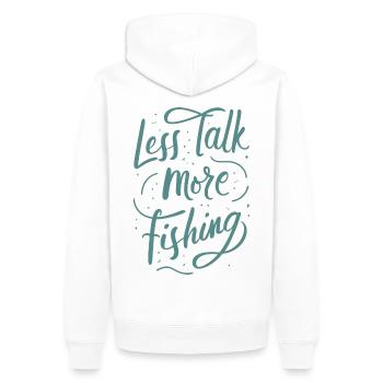 Less Talk More Fishing Angelbekleidung - Männer Premium Bio Hoodie - Weiß - Hinten - Nico (187cm)