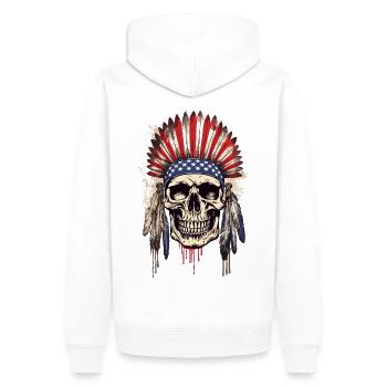 Totenkopf Indianer Häuptling Federschmuck USA - Männer Premium Bio Hoodie - Weiß - Hinten - Nico (187cm)