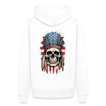 Totenkopf Indianer Häuptling Federschmuck Amerika - Männer Premium Bio Hoodie - Weiß - Hinten - Nico (187cm)