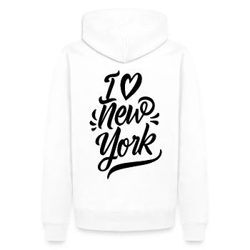 J’aime New York, la Grosse Pomme, les États-Unis, l’Amérique - Sweat à capuche Premium bio Homme - blanc - Dos - Nico (187cm)