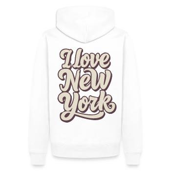 J’aime New York, la Grosse Pomme, les États-Unis, l’Amérique - Sweat à capuche Premium bio Homme - blanc - Dos - Nico (187cm)