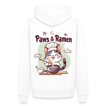 Pattes et Ramen Chats Drôles Dictons D’animaux - Sweat à capuche Premium bio Homme - blanc - Dos - Nico (187cm)