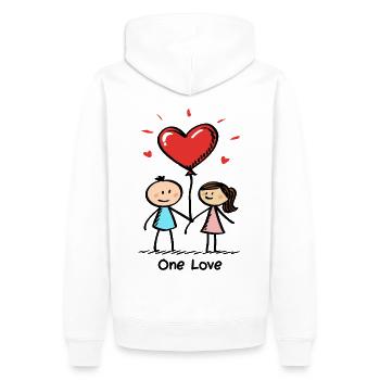 Strichmännchen Liebespaar Pärchen Valentinstag - Männer Premium Bio Hoodie - Weiß - Hinten - Nico (187cm)