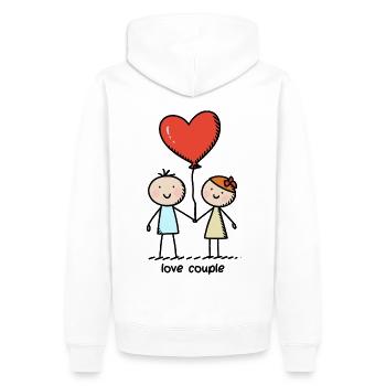 Strichmännchen Liebespaar Pärchen Valentinstag - Männer Premium Bio Hoodie - Weiß - Hinten - Nico (187cm)