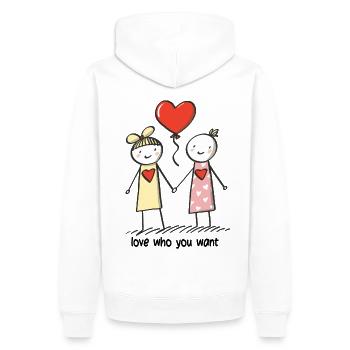 Strichmännchen Lesbisches Liebespaar Liebe - Männer Premium Bio Hoodie - Weiß - Hinten - Nico (187cm)