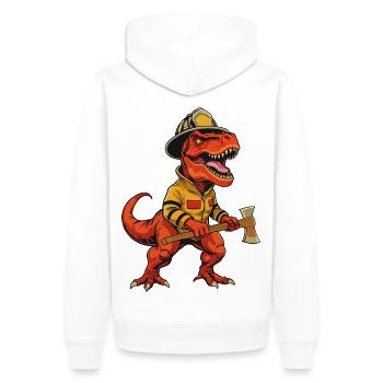 Firefighter T-Rex Dinosaur Hero Design - Men’s Premium Organic Hoodie - white - Back - Nico (187cm)