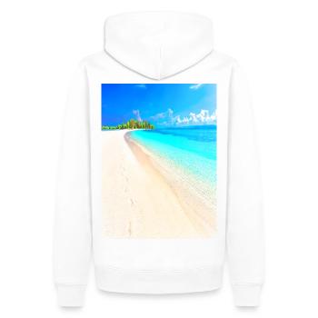 Dream of vacation. Sea Beach Footprints in the Sand - Men’s Premium Organic Hoodie - white - Back - Nico (187cm)