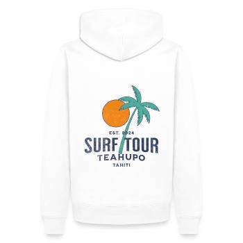 Surf tour Teahupoo Tahiti - Sweat à capuche Premium bio Homme - blanc - Dos - Nico (187cm)