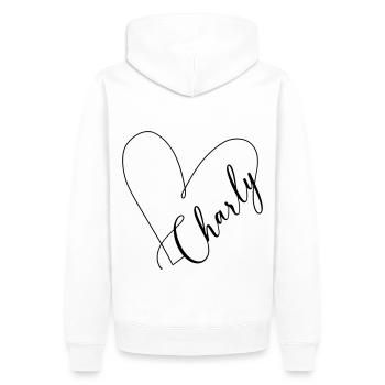 Charly Nom Ligne de Coeur - Sweat à capuche Premium bio Homme - blanc - Dos - Nico (187cm)