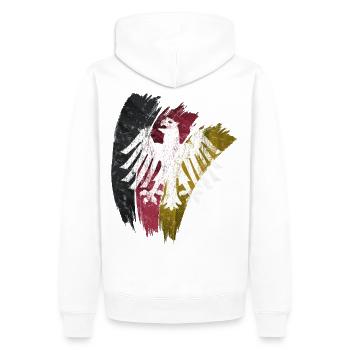 DEUTSCHER ADLER MIT DEUTSCHLAND FLAGGE VINTAGE - Männer Premium Bio Hoodie - Weiß - Hinten - Nico (187cm)