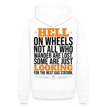 Hell On Wheels – Gas Station Biker - Männer Premium Bio Hoodie - Weiß - Hinten - Nico (187cm)