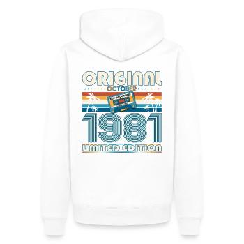 42nd Birthday Retro Cassette Best of Octobre 1981 - Sweat à capuche Premium bio Homme - blanc - Dos - Nico (187cm)