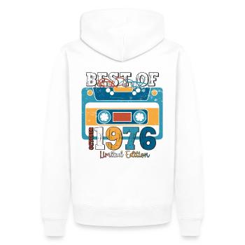 47. Geburtstag Mann Oktober Jahrgang 1976 Kassette - Männer Premium Bio Hoodie - Weiß - Hinten - Nico (187cm)